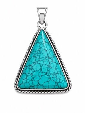 Turquoise Triangle Silver Pendant - Teal Green Stone